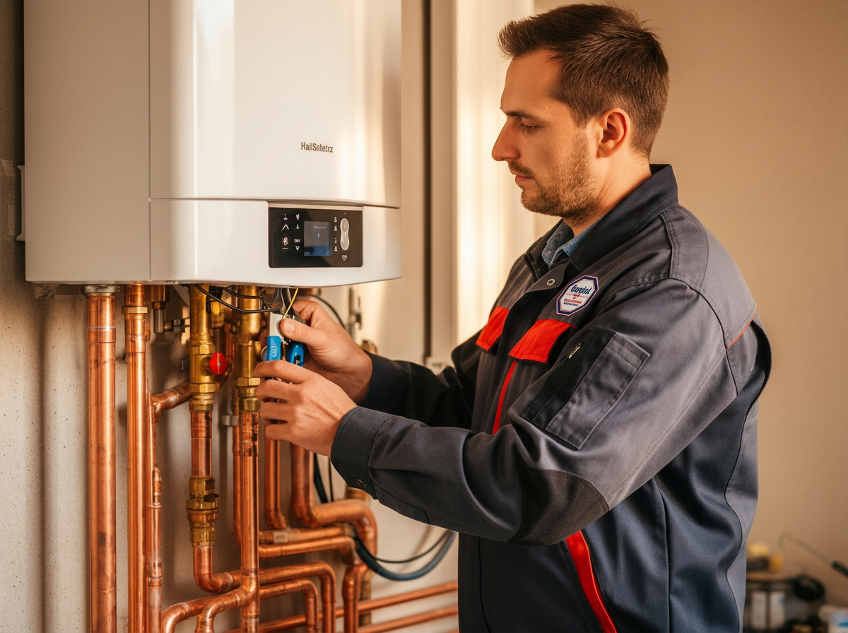 SHK-Meister installiert eine Wärmepumpe